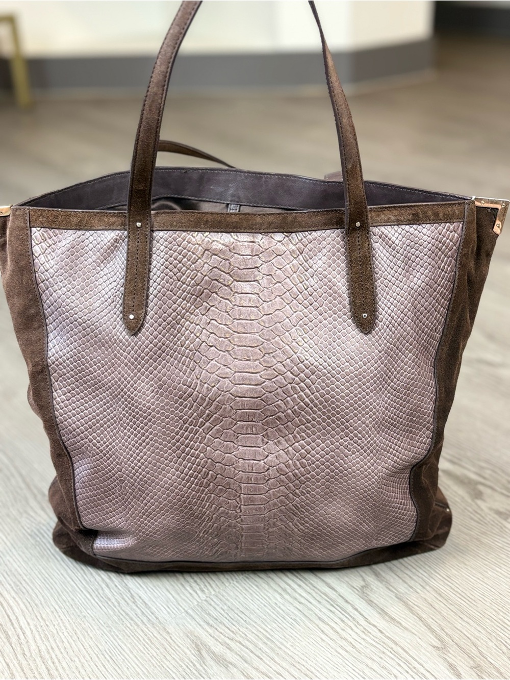 Coach Taupe and Brown Embossed Leather Tote - Picture 5 of 10